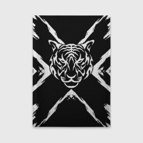 Обложка для автодокументов с принтом Tiger Black & White Черно-белый Тигр в Курске, натуральная кожа |  размер 19,9*13 см; внутри 4 больших “конверта” для документов и один маленький отдел — туда идеально встанут права | Тематика изображения на принте: cat | tiger | год тигра | зверь | кошка | символ года | тигр | хищник