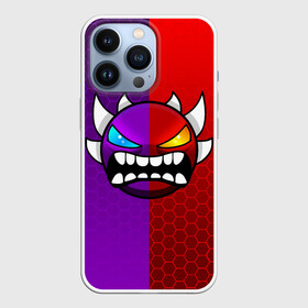 Чехол для iPhone 13 Pro с принтом GEOMETRY DASH VIOLET RED DEMON   ГЕОМЕТРИЯ ДАШ в Курске,  |  | Тематика изображения на принте: 2d | arcade | demon | game | geometry dash | hexagon | meltdown | robtop | smile | аркада | геометрический тире | геометрия | демон | раннер | смайлы | соты | эмоции