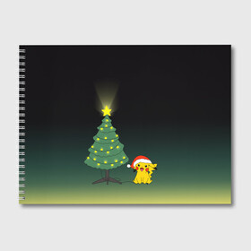 Альбом для рисования с принтом Пикачу с Ёлкой в Курске, 100% бумага
 | матовая бумага, плотность 200 мг. | pikachy | гирлянда | елка | пикачу | покемон | шарики | электричество