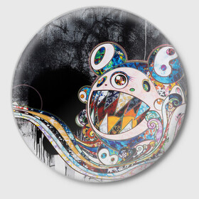 Значок с принтом Стрит-арт Такаси Мураками в Курске,  металл | круглая форма, металлическая застежка в виде булавки | картина | мураками | такаси мураками | такаши мураками | такеши мураками | японская живопись | японское искусство