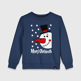 Детский свитшот хлопок с принтом Merry Christmas: снеговик в шляпе в Курске, 100% хлопок | круглый вырез горловины, эластичные манжеты, пояс и воротник | carrot | merry christmas | new year | smile | snow | snowman | winter | зима | морковка | новый год | снег | снеговик | счастливого рождества | улыбка