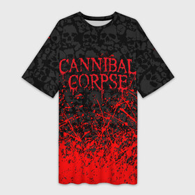 Платье-футболка 3D с принтом CANNIBAL CORPSE, БРЫЗГИ КРАСОК  ЧЕРЕПА в Курске,  |  | bones | cannibal | cannibal corpse | corpse | death metal | deathgrind | skull | алекс уэбстер | брутальный дэт метал | дэт метал | дэтграйнд | каннибал корпс | кеннибал корпс | кэннибал корпс | пол мазуркевич | роб барретт | скелет