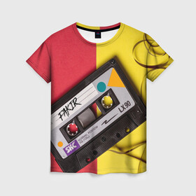 Женская футболка 3D с принтом FULL OLD DCHOOL в Курске, 100% полиэфир ( синтетическое хлопкоподобное полотно) | прямой крой, круглый вырез горловины, длина до линии бедер | fakir | желтый | кассета | красный | пленка