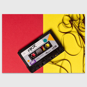 Поздравительная открытка с принтом FULL OLD DCHOOL в Курске, 100% бумага | плотность бумаги 280 г/м2, матовая, на обратной стороне линовка и место для марки
 | Тематика изображения на принте: fakir | желтый | кассета | красный | пленка