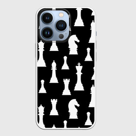 Чехол для iPhone 13 Pro с принтом Белые шахматные фигуры в Курске,  |  | checkmate | chess | chess board | chess game | chess pieces | chess player | chessboard | gambit | game | king | pawn | queen | гамбит | игра | король | мат | партия | ферзь | фигуры | шахматист | шахматы