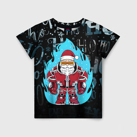 Детская футболка 3D с принтом Санта в супер броне в Курске, 100% гипоаллергенный полиэфир | прямой крой, круглый вырез горловины, длина до линии бедер, чуть спущенное плечо, ткань немного тянется | Тематика изображения на принте: 2021 | 2022 | christmas | happy | merry | merry christmas | new year | santa | snow | sweater | ugly christmas | winter | железный | зима | новогодний | новогодняя | новый год | рождественский | рождественский свитер | рождество | санта | с