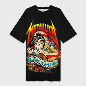 Платье-футболка 3D с принтом Metallica WELCOME TO ROCKVILLE в Курске,  |  | hard | heavy | james hetfield | kirk hammett | lars ulrich | metallica | music | robert trujillo | rock band | thrash | thrashmetal | джеймс хэтфилд | кирк хэмметт | ларс ульрих | метал | металика | металлика | музыка | роберт трухильо | рок группа | трэш