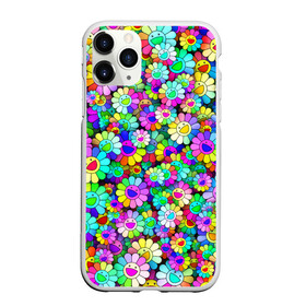 Чехол для iPhone 11 Pro Max матовый с принтом Rainbow flowers в Курске, Силикон |  | takashi murakami | паттерн | радуга | смайл | такаси мураками | улыбка | цветы