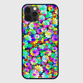 Чехол для iPhone 12 Pro с принтом Rainbow flowers в Курске, силикон | область печати: задняя сторона чехла, без боковых панелей | takashi murakami | паттерн | радуга | смайл | такаси мураками | улыбка | цветы