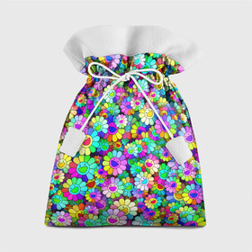 Подарочный 3D мешок с принтом Rainbow flowers в Курске, 100% полиэстер | Размер: 29*39 см | Тематика изображения на принте: takashi murakami | паттерн | радуга | смайл | такаси мураками | улыбка | цветы