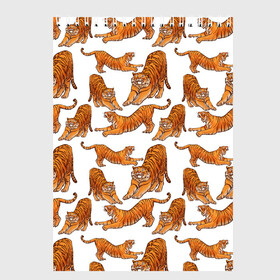 Скетчбук с принтом Тигровые потягушки паттерн белый в Курске, 100% бумага
 | 48 листов, плотность листов — 100 г/м2, плотность картонной обложки — 250 г/м2. Листы скреплены сверху удобной пружинной спиралью | big cat | cats | tiger | год тигра | новый год | паттерн | тигр | тигры