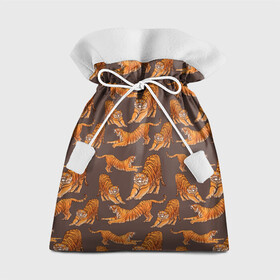 Подарочный 3D мешок с принтом Тигровые потягушки кофе паттерн в Курске, 100% полиэстер | Размер: 29*39 см | Тематика изображения на принте: 2022 | big cats | cat | tiger | год тигра | новый год | тигр | тигровый год | тигры