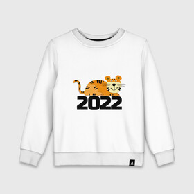 Детский свитшот хлопок с принтом тигричек в Курске, 100% хлопок | круглый вырез горловины, эластичные манжеты, пояс и воротник | 2022 | год тигра | кот | лев | тигр