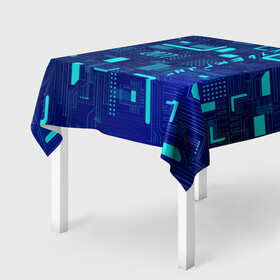 Скатерть 3D с принтом Киберпанк Зима 2022 в Курске, 100% полиэстер (ткань не мнется и не растягивается) | Размер: 150*150 см | импульсы | киберпанк | минимализм | полосы | схемы