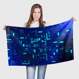 Флаг 3D с принтом Киберпанк Зима 2022 в Курске, 100% полиэстер | плотность ткани — 95 г/м2, размер — 67 х 109 см. Принт наносится с одной стороны | импульсы | киберпанк | минимализм | полосы | схемы