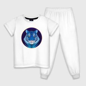 Детская пижама хлопок с принтом Голубой водяной тигр символ 2022 года в Курске, 100% хлопок |  брюки и футболка прямого кроя, без карманов, на брюках мягкая резинка на поясе и по низу штанин
 | 2022 | водяной | год | гороскоп | китайский | символ | талисман | тигр