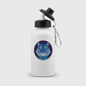 Бутылка спортивная с принтом Голубой водяной тигр символ 2022 года в Курске, металл | емкость — 500 мл, в комплекте две пластиковые крышки и карабин для крепления | 2022 | водяной | год | гороскоп | китайский | символ | талисман | тигр