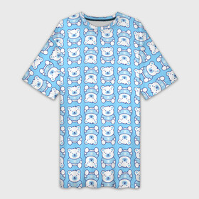 Платье-футболка 3D с принтом Новогодний медвежонок голубой в Курске,  |  | медведь | медвежонок | миша | мишка | новый год | снег | снежинки | снежника