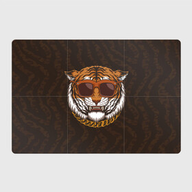 Магнитный плакат 3Х2 с принтом Крутой тигр в очках с цепью в Курске, Полимерный материал с магнитным слоем | 6 деталей размером 9*9 см | furry | tiger | восточный тигр | год тигра | голова | кошка | тигр | тигренок | фурри | хищник