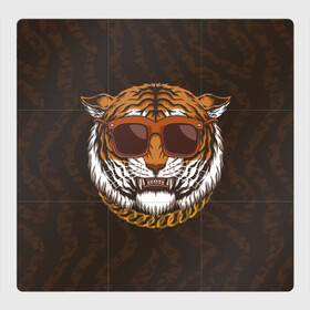 Магнитный плакат 3Х3 с принтом Крутой тигр в очках с цепью в Курске, Полимерный материал с магнитным слоем | 9 деталей размером 9*9 см | furry | tiger | восточный тигр | год тигра | голова | кошка | тигр | тигренок | фурри | хищник