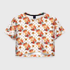 Женская футболка Crop-top 3D с принтом Рыжие лисички в Курске, 100% полиэстер | круглая горловина, длина футболки до линии талии, рукава с отворотами | лис | лиса | лисички | лисы | рыжая