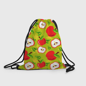 Рюкзак-мешок 3D с принтом Яблочки паттерн в Курске, 100% полиэстер | плотность ткани — 200 г/м2, размер — 35 х 45 см; лямки — толстые шнурки, застежка на шнуровке, без карманов и подкладки | apple | яблоки | яблоко | яблоня | яблочки