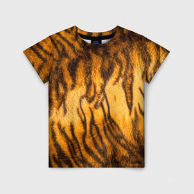 Детская футболка 3D с принтом Шкура тигра 2022 в Курске, 100% гипоаллергенный полиэфир | прямой крой, круглый вырез горловины, длина до линии бедер, чуть спущенное плечо, ткань немного тянется | Тематика изображения на принте: 2022 | год тигра | новый год | новый год 2022 | символ года | тигр | тигренок | тигрица | тигры