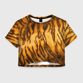 Женская футболка Crop-top 3D с принтом Шкура тигра 2022 в Курске, 100% полиэстер | круглая горловина, длина футболки до линии талии, рукава с отворотами | 2022 | год тигра | новый год | новый год 2022 | символ года | тигр | тигренок | тигрица | тигры