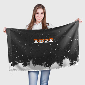 Флаг 3D с принтом Новый год 2022 - надпись 2022 в Курске, 100% полиэстер | плотность ткани — 95 г/м2, размер — 67 х 109 см. Принт наносится с одной стороны | 2022 | год тигра | новый год | новый год 2022 | символ года | тигр | тигренок | тигрица | тигры