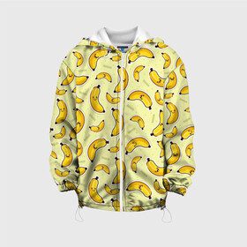 Детская куртка 3D с принтом Банановый Бум в Курске, 100% полиэстер | застежка — молния, подол и капюшон оформлены резинкой с фиксаторами, по бокам — два кармана без застежек, один потайной карман на груди, плотность верхнего слоя — 90 г/м2; плотность флисового подклада — 260 г/м2 | Тематика изображения на принте: банан | банановый | бананы | паттерн | прикол | фрукты