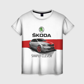 Женская футболка 3D с принтом Skoda Rapid Sport в Курске, 100% полиэфир ( синтетическое хлопкоподобное полотно) | прямой крой, круглый вырез горловины, длина до линии бедер | rapid | simply clever | skoda | автомобиль | машина | рапид | тачка | чехия | шкода