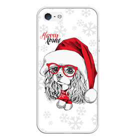 Чехол для iPhone 5/5S матовый с принтом Happy Christmas кокер спаниель в Курске, Силикон | Область печати: задняя сторона чехла, без боковых панелей | Тематика изображения на принте: american | cap | christmas | cocker spaniel | happy christmas | knitted scarf | new year | purebred dog | red | santa claus | snowflakes | американский | вязаный шарф | кокер спаниель | колпак | красные | новый год | очки | породистая собака | р