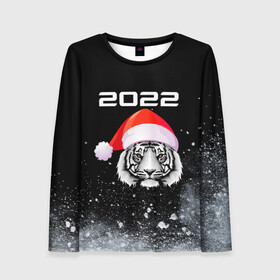 Женский лонгслив 3D с принтом Новогодний тигр 2022. в Курске, 100% полиэстер | длинные рукава, круглый вырез горловины, полуприлегающий силуэт | 2022 | happy new year | merry christmas | год тигра | зима близко | нг | новогодний | новогодний тигр | новогодняя символика | новый год | новый год 2022 | рождество | символ 2022 года | снег | снежинки | тигр