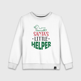 Детский свитшот хлопок с принтом Santa s littke helper в Курске, 100% хлопок | круглый вырез горловины, эластичные манжеты, пояс и воротник | Тематика изображения на принте: 2022 | 2022 год | happy new year | santa | год тигра | дед мороз | каникулы | мороз | новогодний свитер | новый год | новый год 2022 | новый год тигра | оливье | праздник | рождество | санта клаус | свитер новогодний