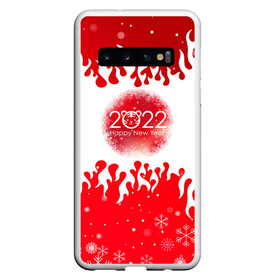 Чехол для Samsung Galaxy S10 с принтом Happy New Year Fire. в Курске, Силикон | Область печати: задняя сторона чехла, без боковых панелей | 2022 | fire | happy new year | merry christmas | год тигра | зима близко | нг | новогодний | новогодний тигр | новогодняя символика | новый год | новый год 2022 | рождество | символ 2022 года | снег | снежинки | тигр