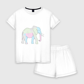 Женская пижама с шортиками хлопок с принтом Сказочный слон в Курске, 100% хлопок | футболка прямого кроя, шорты свободные с широкой мягкой резинкой | африка | дикое животное | животное | животные | звери | индия | слон | экзотика