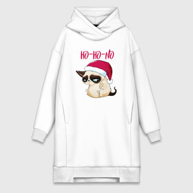 Платье-худи хлопок с принтом Ugly cat Ho Ho No в Курске,  |  | 2022 | 2022 год | grumpy cat | happy new year | santa | год тигра | дед мороз | каникулы | мороз | новогодний свитер | новый год | новый год 2022 | новый год тигра | оливье | праздник | рождество | санта клаус