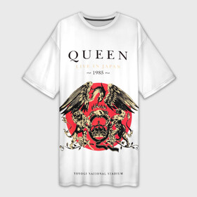 Платье-футболка 3D с принтом Queen  Live In Japan 1985 в Курске,  |  | dont stop me now | freddie mercury | i want to break free | made | queen | quen | the show must go on | we are the champions | богемская рапсодия | глэм | квин | королева | куин | меркури | музыкант | мэркури | певец | песня | поп | рок группа | фаррух бу