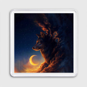 Магнит 55*55 с принтом Ночной Волк Night Wolf в Курске, Пластик | Размер: 65*65 мм; Размер печати: 55*55 мм | animal | moon | night | sky | stars | wolf | благородный | волк | животные | звезды | зверь | луна | небо | ночной | ночь | облака | тьма | хищник