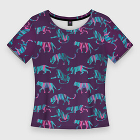 Женская футболка 3D Slim с принтом Тигры (фейковый Glitch эффект) в Курске,  |  | tiger | восточный тигр | год тигра | кошка | тигр | тигренок | хищник