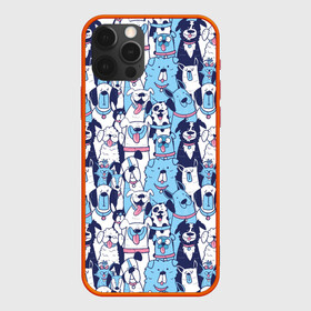 Чехол для iPhone 12 Pro с принтом Забавные Пёсели паттерн Funny Dogs pattern в Курске, силикон | область печати: задняя сторона чехла, без боковых панелей | Тематика изображения на принте: dog | бульдог | далматинец | йорк | мопс | песик | порода | смешной | собака