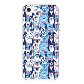 Чехол для iPhone 5/5S матовый с принтом Забавные Пёсели паттерн Funny Dogs pattern в Курске, Силикон | Область печати: задняя сторона чехла, без боковых панелей | Тематика изображения на принте: dog | бульдог | далматинец | йорк | мопс | песик | порода | смешной | собака