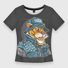 Женская футболка 3D Slim с принтом Крутой тигр  cool tiger в Курске,  |  | furry | tiger | восточный тигр | год тигра | кошка | тигр | тигренок | фурри | хищник
