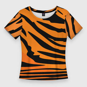 Женская футболка 3D Slim с принтом Шкура (шерсть) тигра в Курске,  |  | tiger | восточный тигр | год тигра | кошка | тигр | тигренок | хищник | шерсть тигра