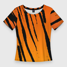 Женская футболка 3D Slim с принтом Шкура тигра (диагональ) в Курске,  |  | tiger | восточный тигр | год тигра | кошка | тигр | тигренок | хищник | шерсть тигра