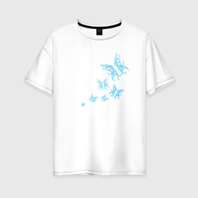 Женская футболка хлопок Oversize с принтом Неоновые бабочки Cotton Theme в Курске, 100% хлопок | свободный крой, круглый ворот, спущенный рукав, длина до линии бедер
 | бабочки | крылья | легкость | насековые | неон | ночные | полет | природа | светящиеся