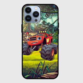 Чехол для iPhone 13 Pro Max с принтом Эй Джей и Вспыш в Курске,  |  | blaze monster machines | вспыш | вспыш для детей | вспыш для ребенка | вспыш и чудомашинки | вспыш машинка | вспыш тачки | гонки в аксельсити | игрушка вспыш | крушила | монстр трак | мультики про машинки