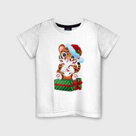 Детская футболка хлопок с принтом Тигрино сердце в Курске, 100% хлопок | круглый вырез горловины, полуприлегающий силуэт, длина до линии бедер | new year | арт | графика | зима | новый год | рождество | тигр