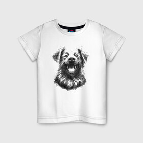 Детская футболка хлопок с принтом Лохматая собака в Курске, 100% хлопок | круглый вырез горловины, полуприлегающий силуэт, длина до линии бедер | друг | животные | звери | зубы | собака