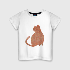 Детская футболка хлопок с принтом Кирпичный кот в Курске, 100% хлопок | круглый вырез горловины, полуприлегающий силуэт, длина до линии бедер | Тематика изображения на принте: домашнее животное | животное | кирпич | кот | кошка | питомец | силуэт | стена